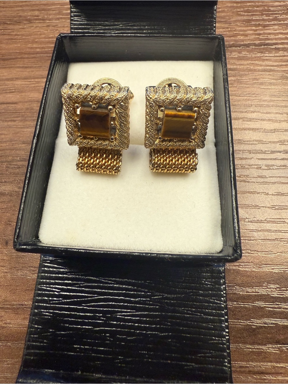 Gold Tone Square wrap around  Tiger's Eye Cufflinks